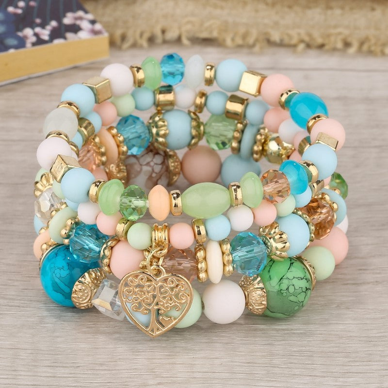 Style Crystal Peach Heart Beaded Ladies Bracelets