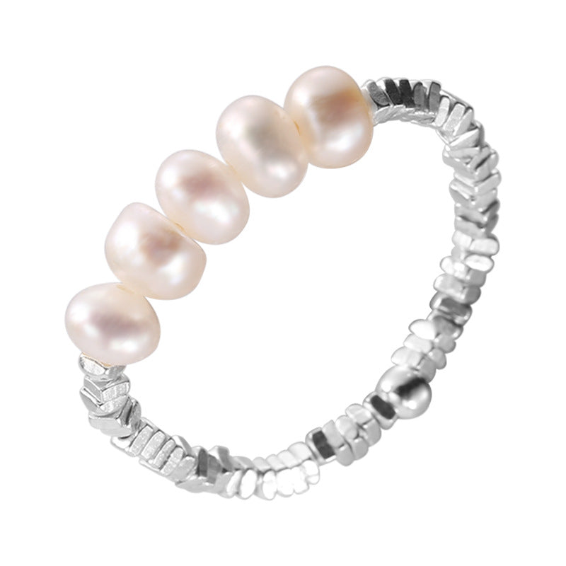Women's Sterling Sier Small Pieces Of Pearl Fashion Rings