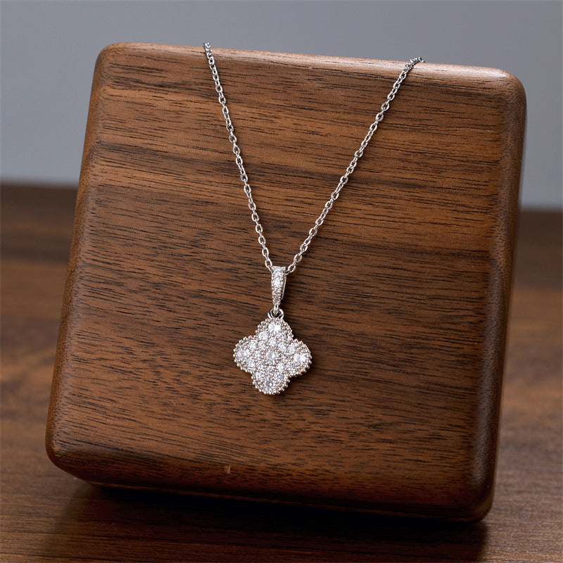 Women's Diamond Flower Four-leaf Clover Titanium Steel Gold-plated Necklaces