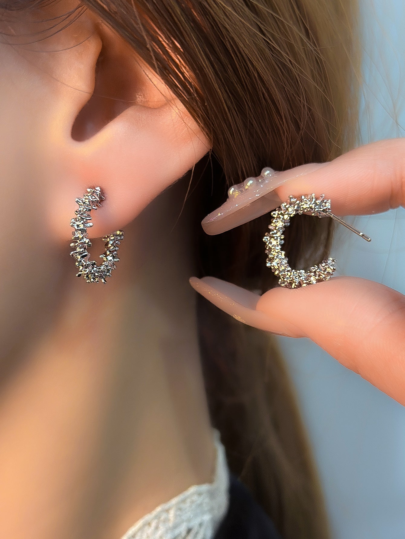 Sier Temperament French Style Special Interest Light Earrings