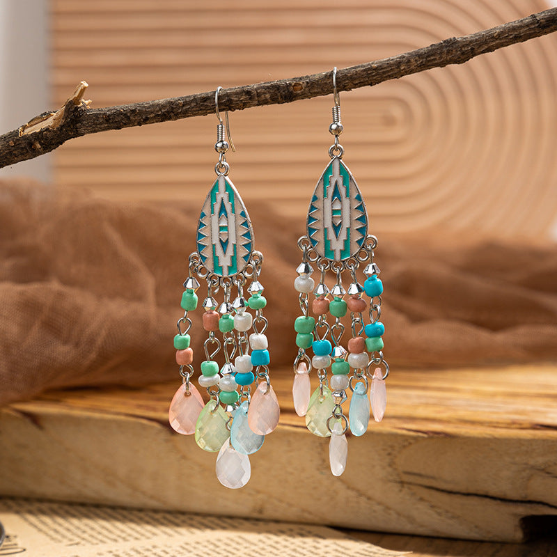 Women's Beaded Elegant Ethnic Style Tassel Environmental Earrings