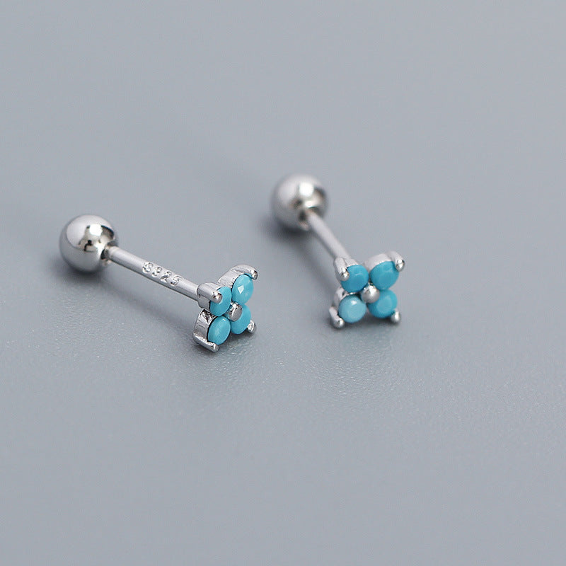 Women's Piercing Ear Sier Flower Zircon Thread Earrings