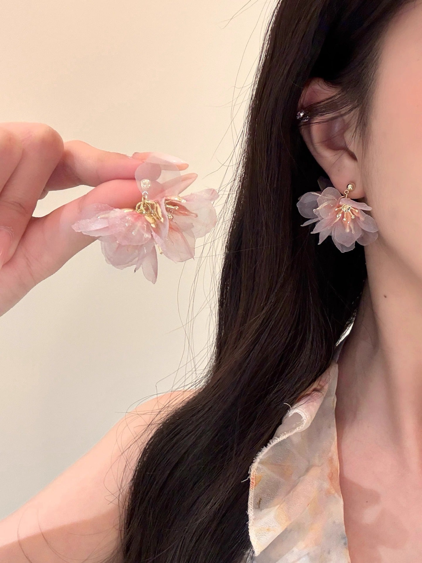 Opening White Seaside Holiday Purple Flower Female Graceful Mori Style Rings