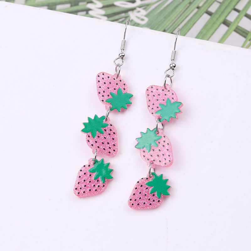 Women's Beach Strawberry Creative Fun Acrylic Printing Fashion High Rings
