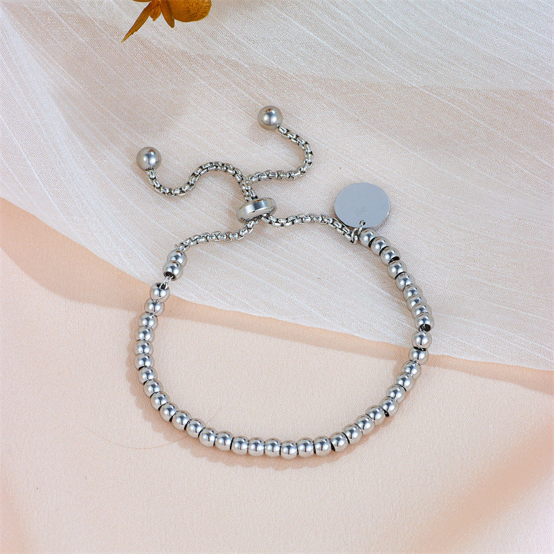 Women's Steel Simple Stylish Round Tag Adjustable Beads Bracelets