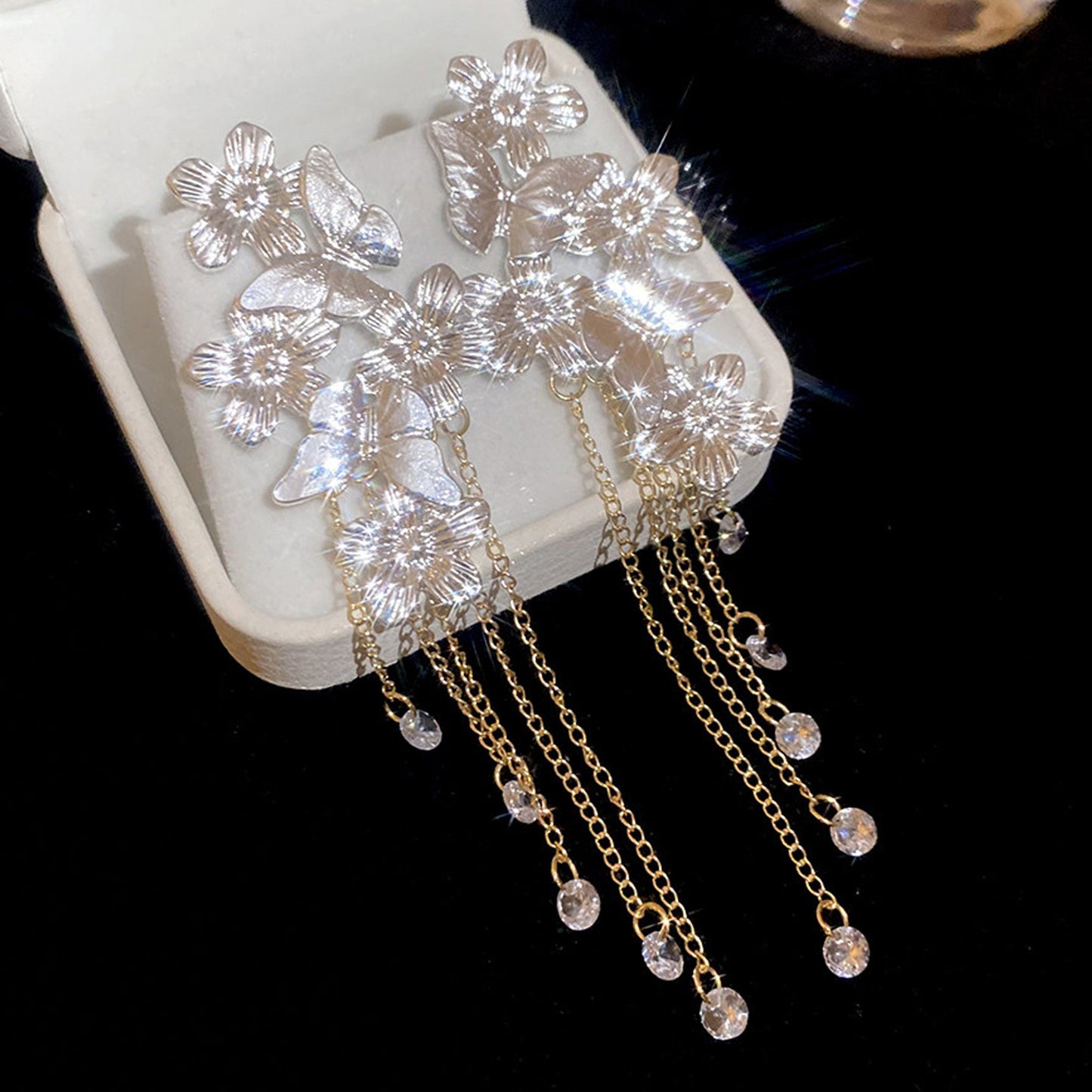 French Butterfly Flower Chain Tassel Crystal Palace Style Pendants