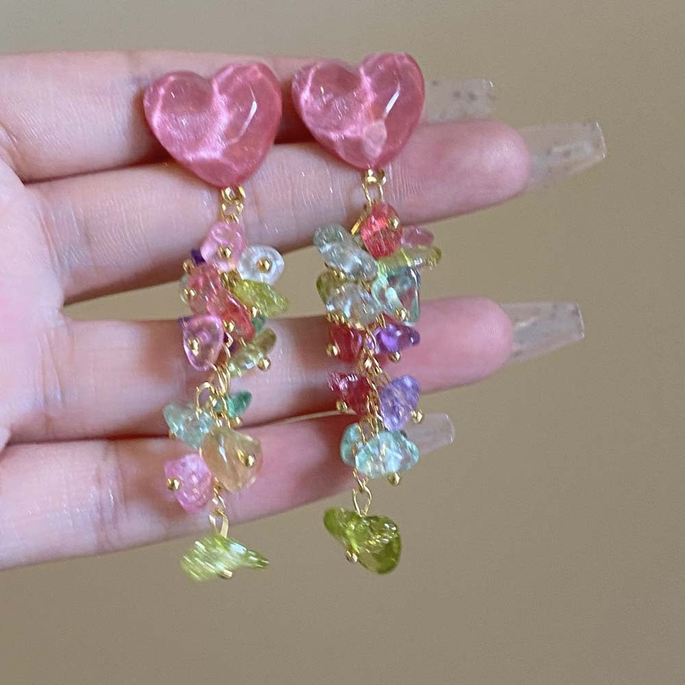 Needle Glaze Love Heart Flowers Summer Earrings