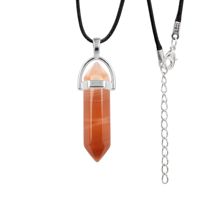 Natural Stone Hexagon Prism Fashion Crystal Necklaces