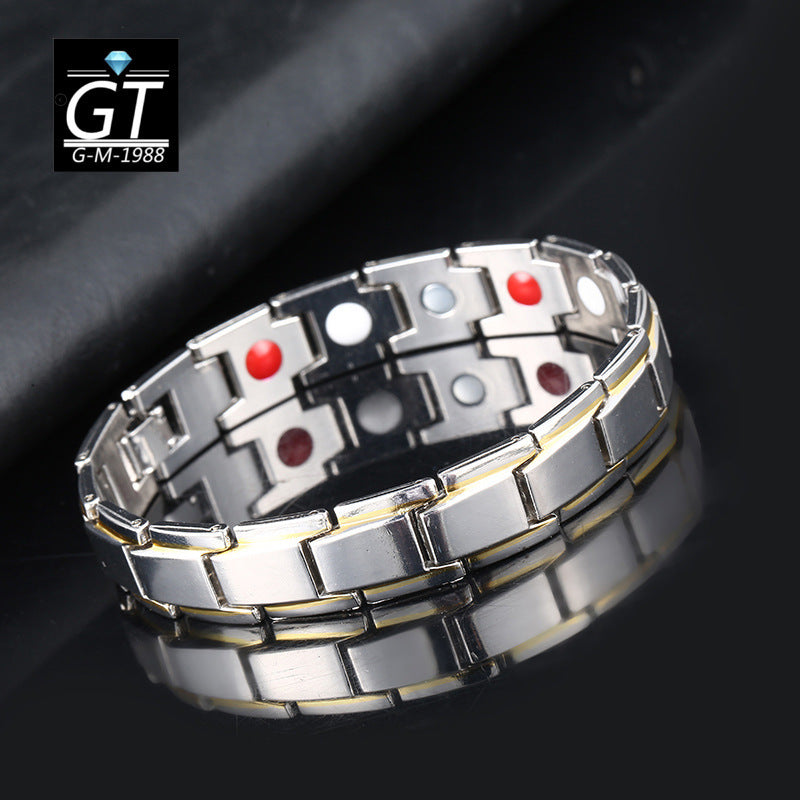 Men's Detachable Magnet Beveled Black Gold Mature Golden Bracelets