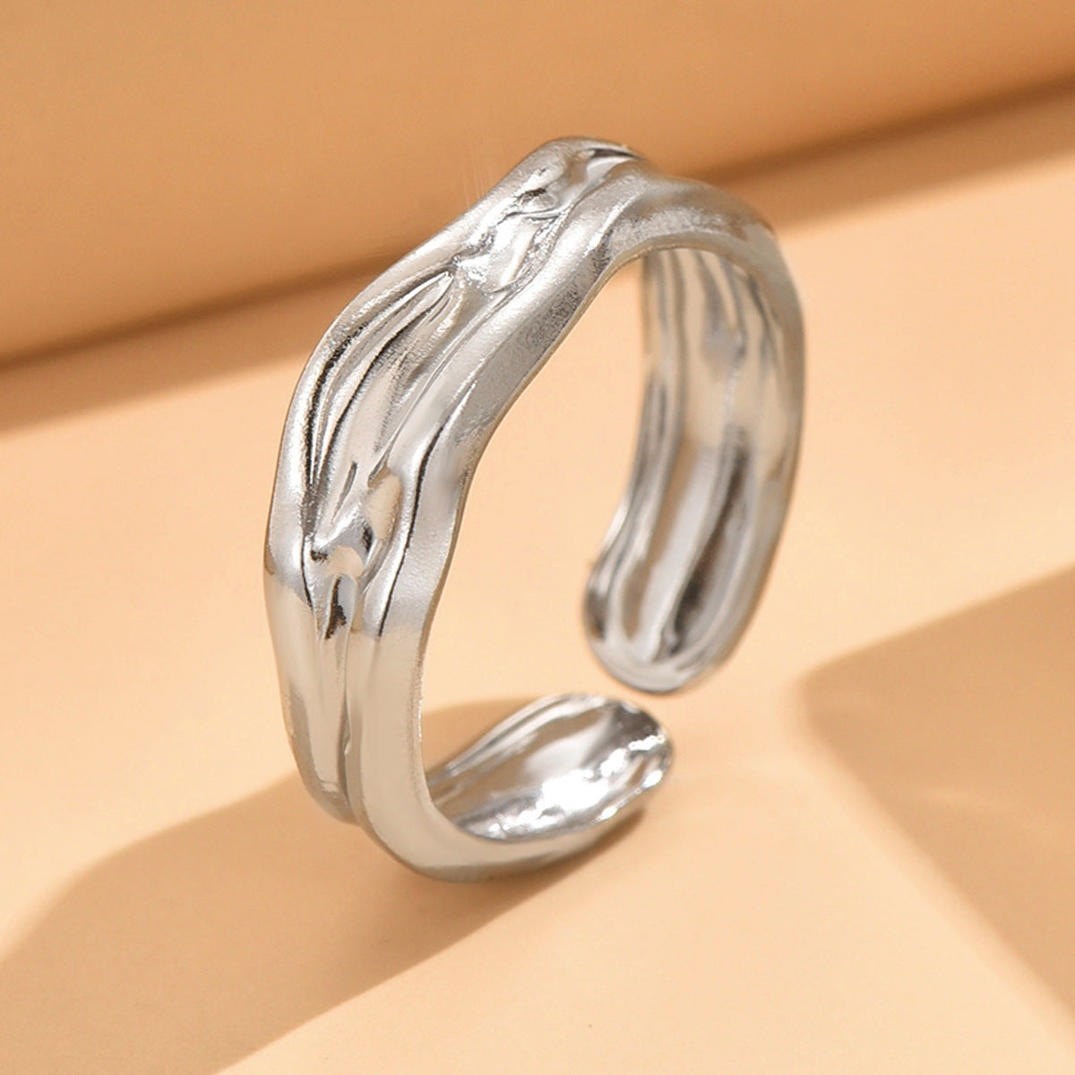 Irregular Surface Pleated Lava Female Cold Style Stainless Rings