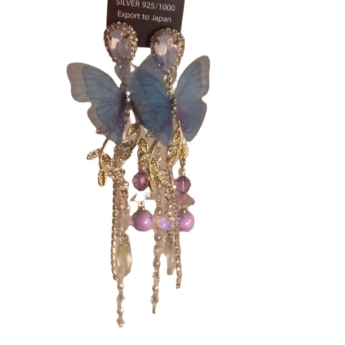 Women's Sier Butterfly Tassel Sweet Flowers Long Rings