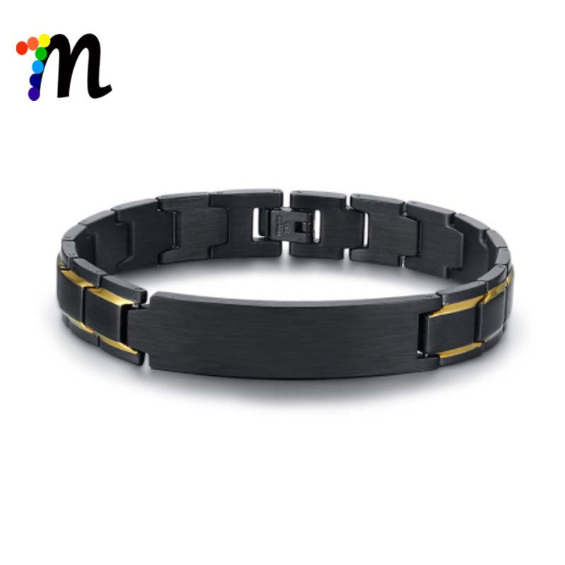 Men's Fashion Black Gold Titanium Steel Surface Brushed Curved Can Carve Bracelets