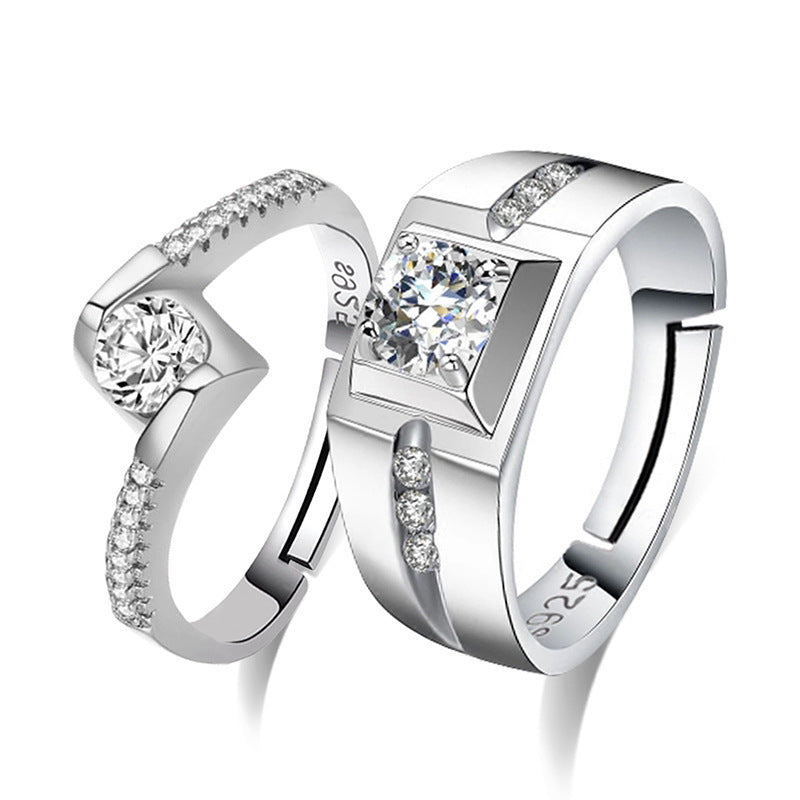 Ornament Open Couple Female Korean Style Zircon Wedding Rings