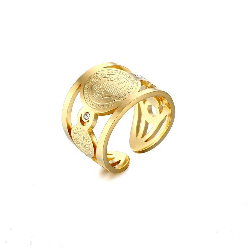 Inlaid Zirconium Stainless Steel Gold Plated Exorcist Rings