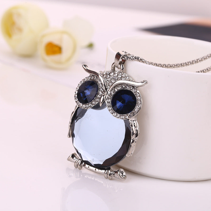 Women's Korean Crystal Owl Long Fashion Sweater Necklaces
