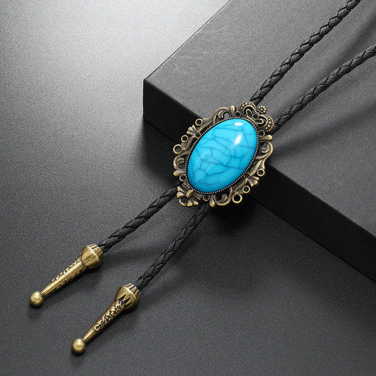 Men's Simple Turquoise Flower Alloy Long Polo Necklaces