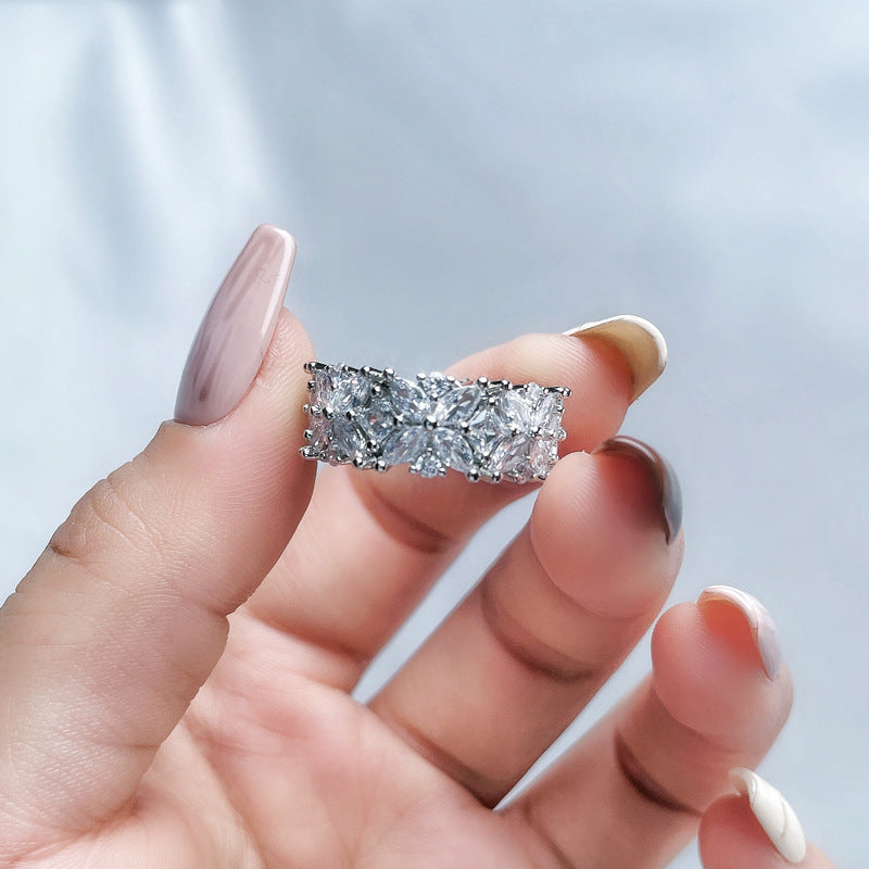 Full Diamond Open-end Zircon Female High Sense Niche Personality Rings