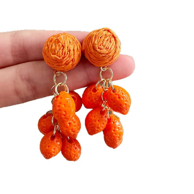 Exaggerated Western Style Orange Lemon Tassel Earrings