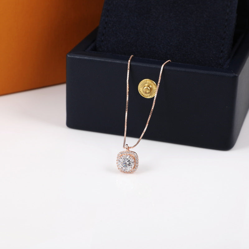 Sterling Sier Square Diamond Wild Short Necklaces