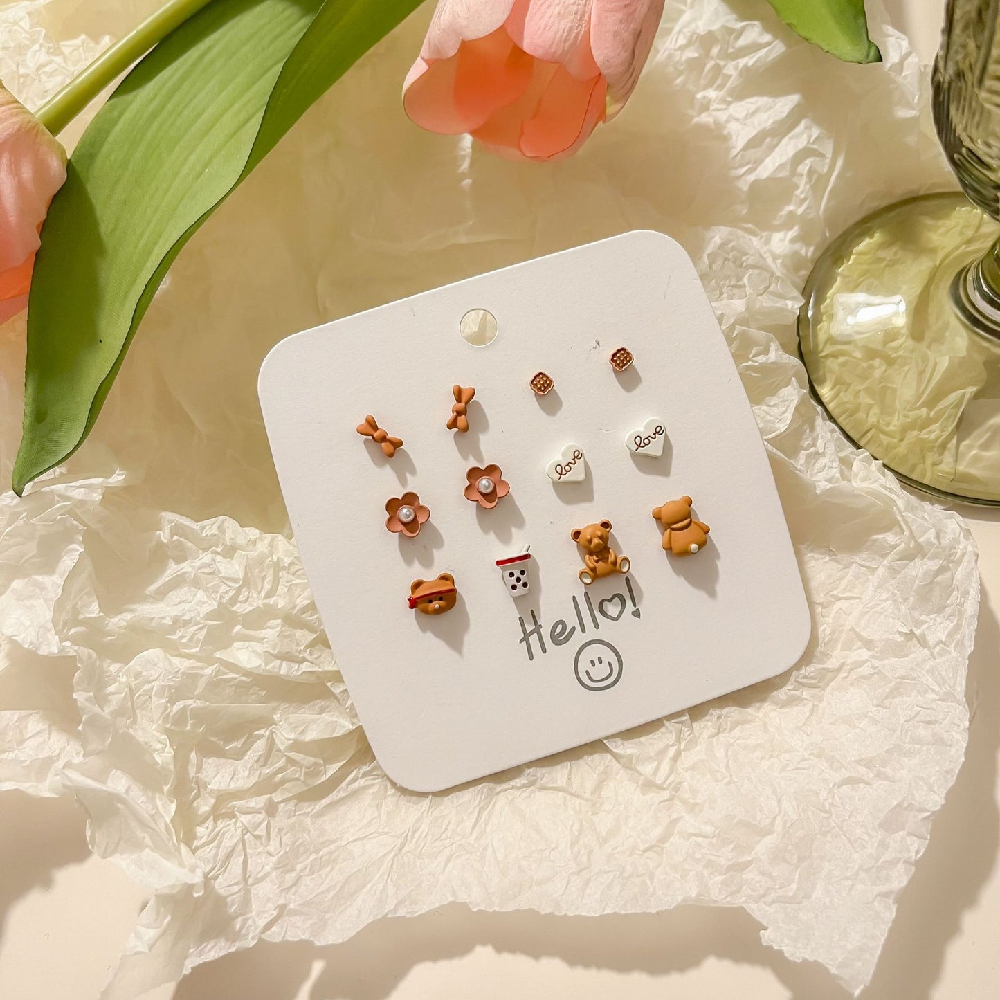 Sier Needle Summer Suit Fresh Green Sweet Earrings