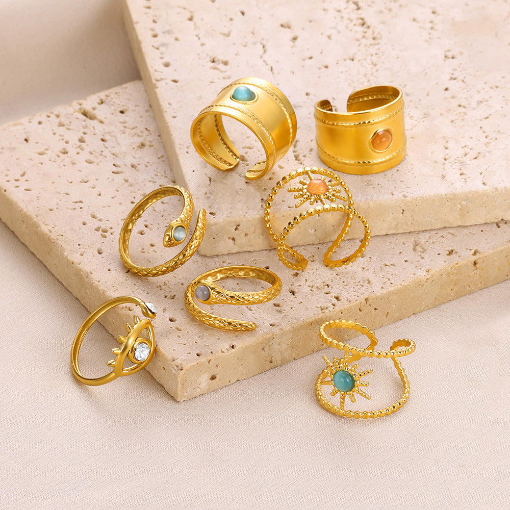 Double Row Eight Awn Star Inlaid Rings