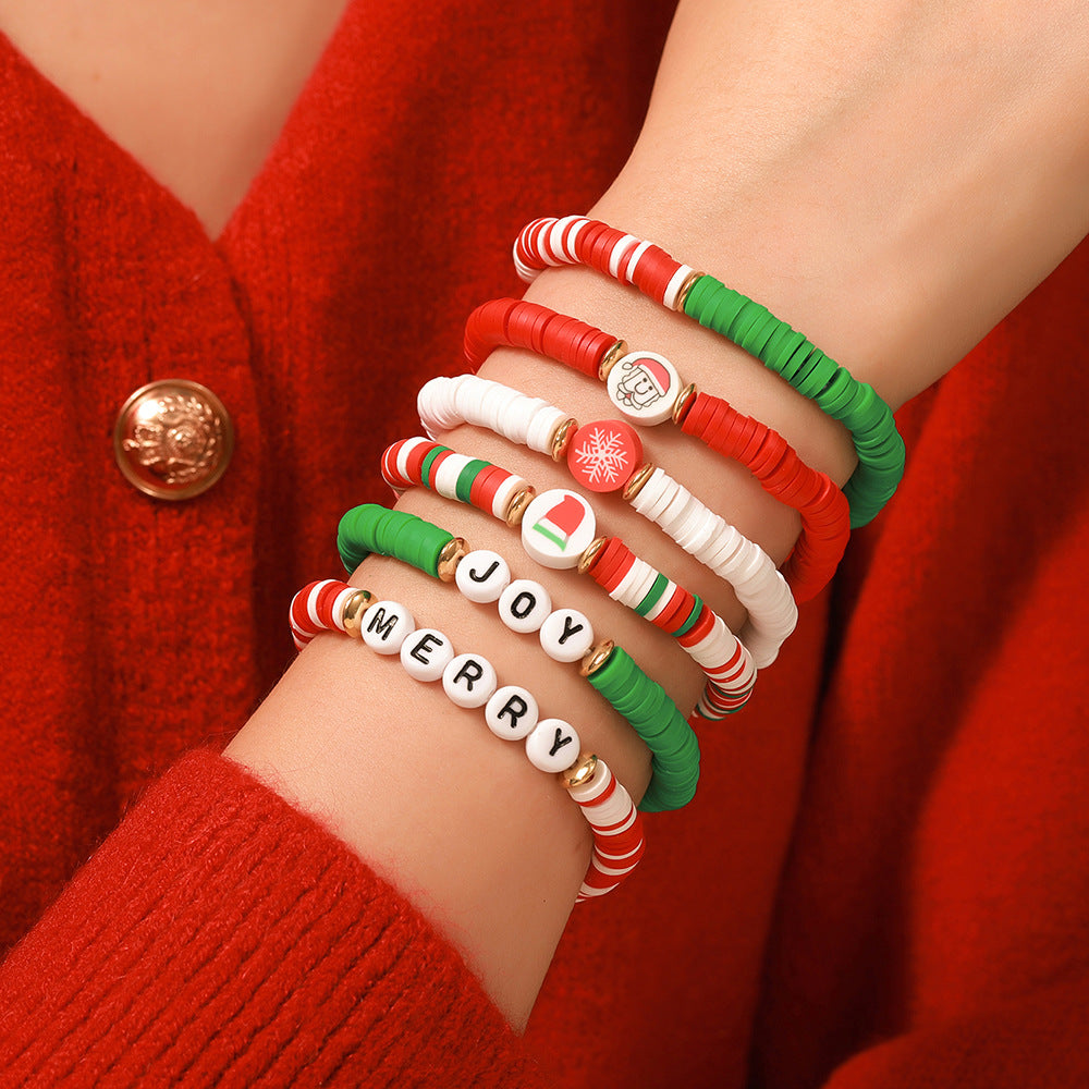 Red Green Christmas Letter Polymer Clay Bracelets