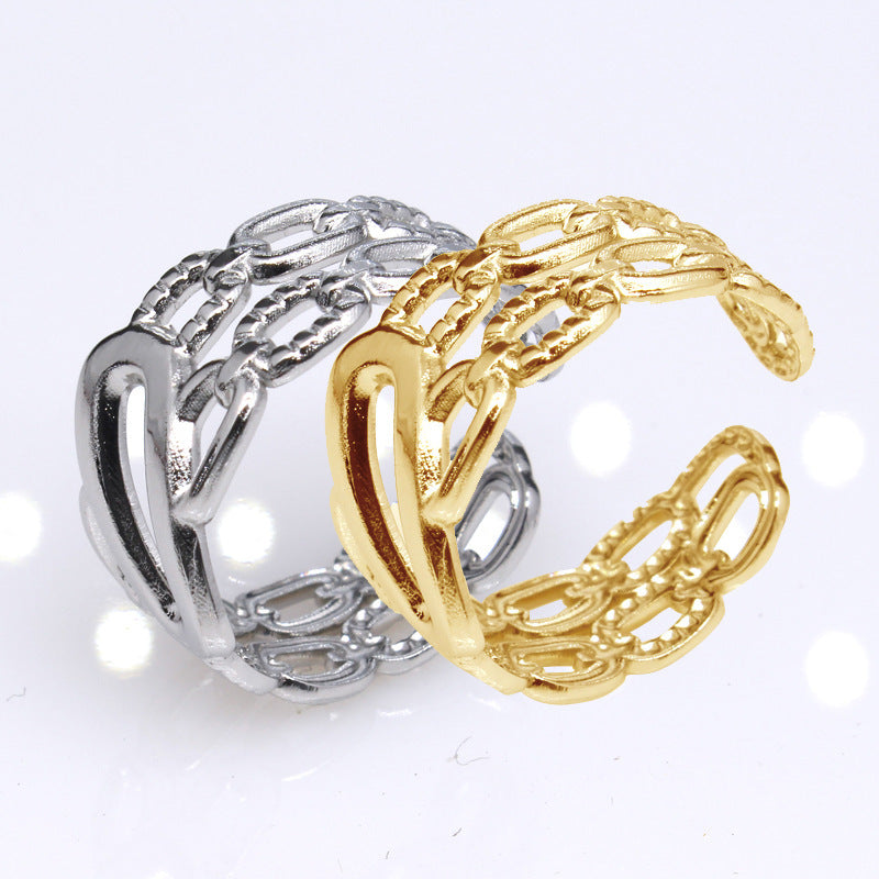 Women's & Men's Open Ornament Shaped Adjustable Stainless Steel Rings