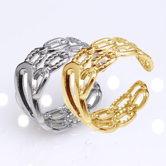 Women's & Men's Open Ornament Shaped Adjustable Stainless Steel Rings