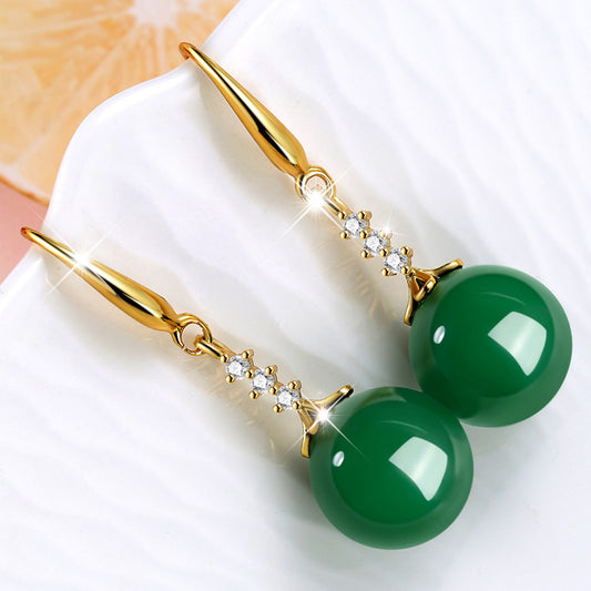Women's Glass Stone Inlaid Zircon Green Chalcedony Earrings