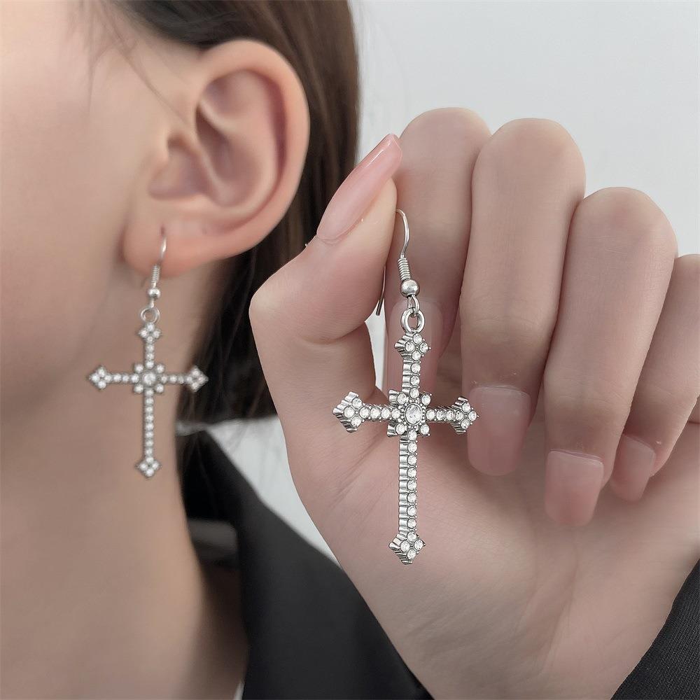 Full Diamond Asterism Cross Cold Style Sweet Necklaces