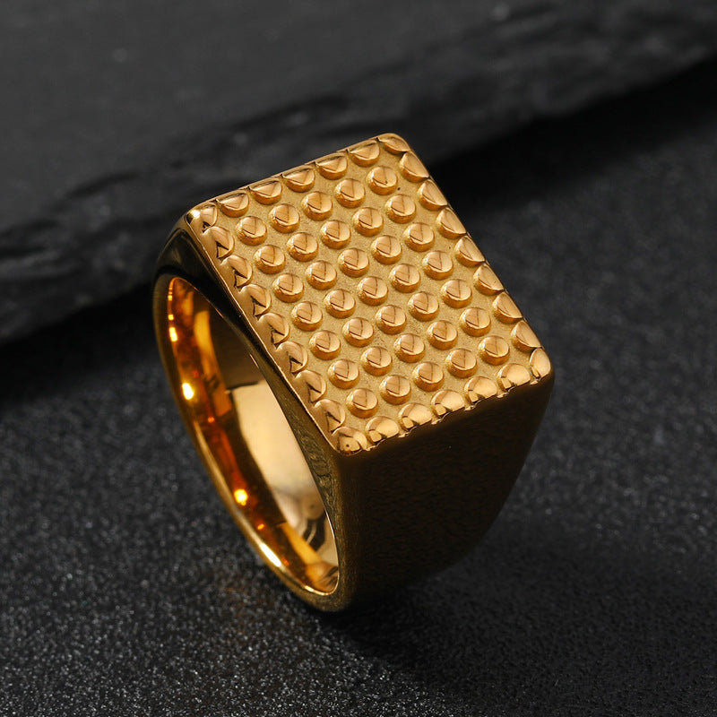 Men's Fashion Casting Rectangle Wave Point Geometric Rings