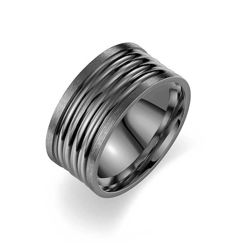 Men's Titanium Steel Groove Arc Personality Rings
