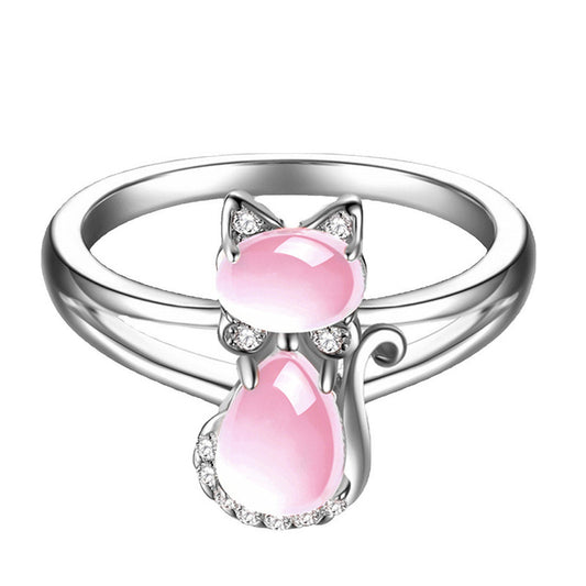 Rose Golden Cat Female Natural Pink Crystal Rings
