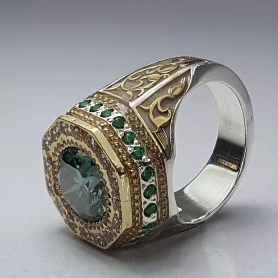 Men's Ornament Popular Retro Totem Two-tone Domineering Rings