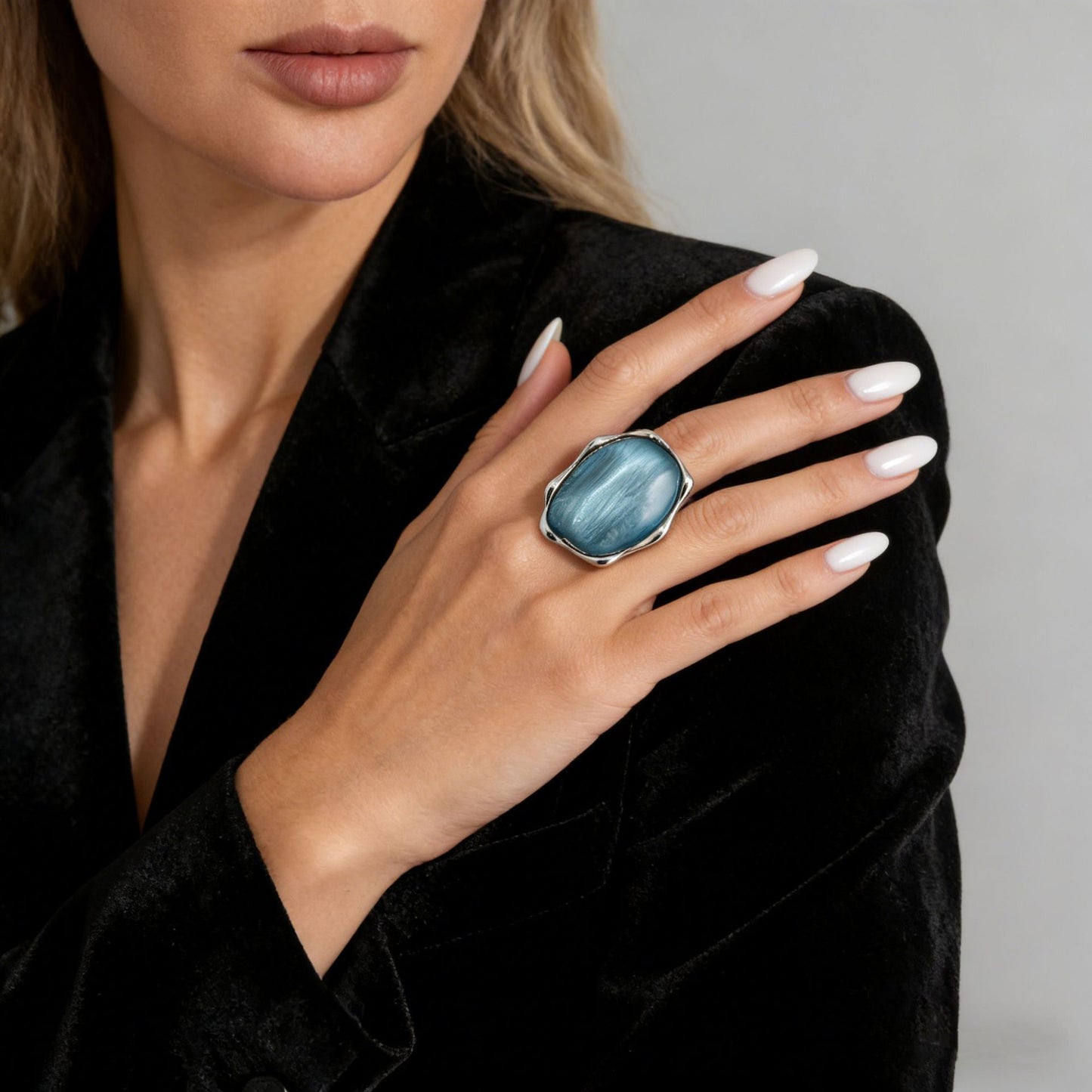 Eye Water Ripple Female Sier Geometric Exaggerated Rings