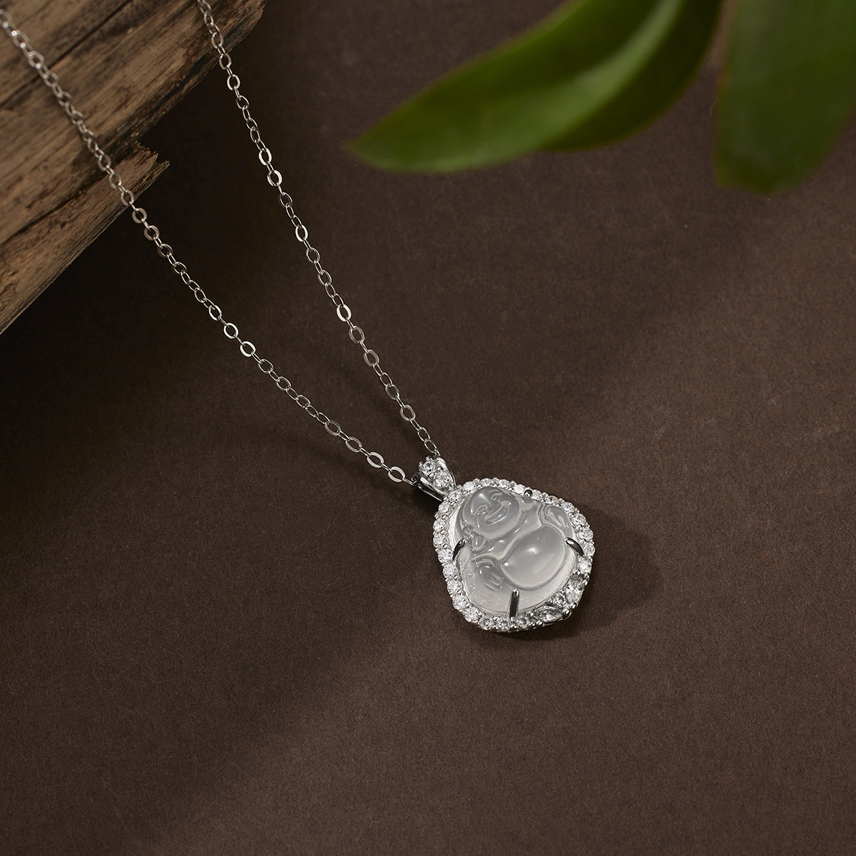 Sier Inlaid Natural High Ice Chalcedony Maitreya Necklaces