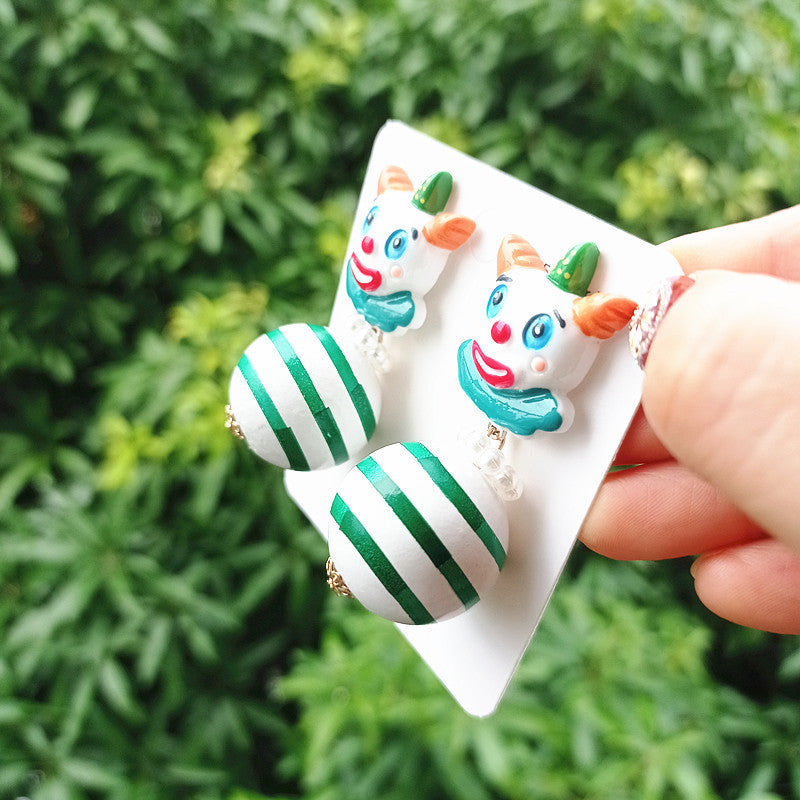 Women's Circus Series Striped Wooden Bead Sier Cartoon Rings