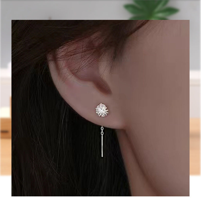 Sier Dandelion Tassel Hanging Female Light Luxury Earrings