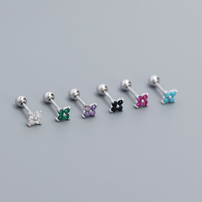 Women's Piercing Ear Sier Flower Zircon Thread Earrings