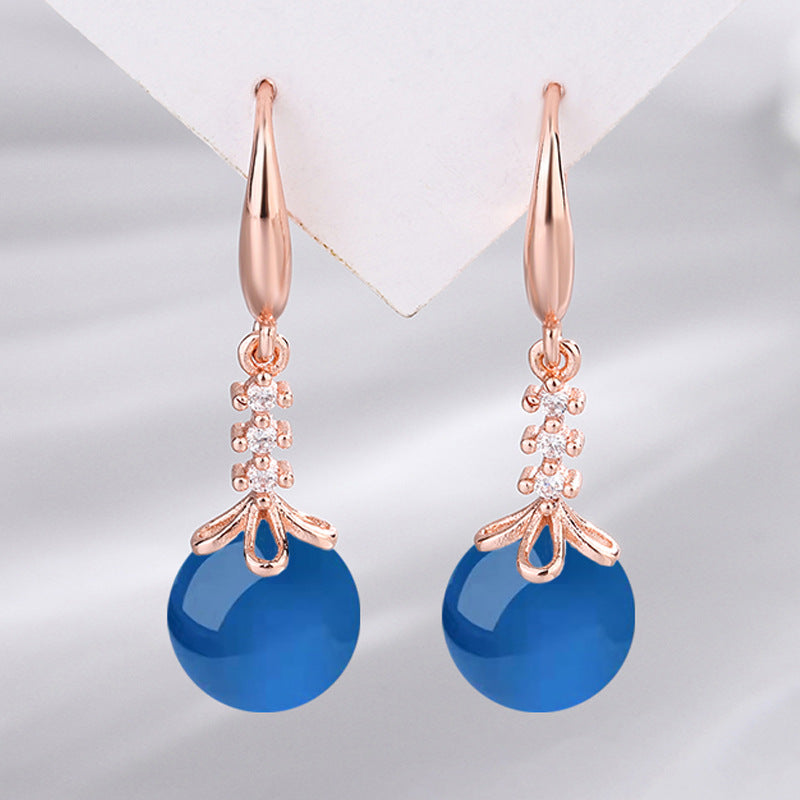 Women's Glass Stone Inlaid Zircon Green Chalcedony Earrings