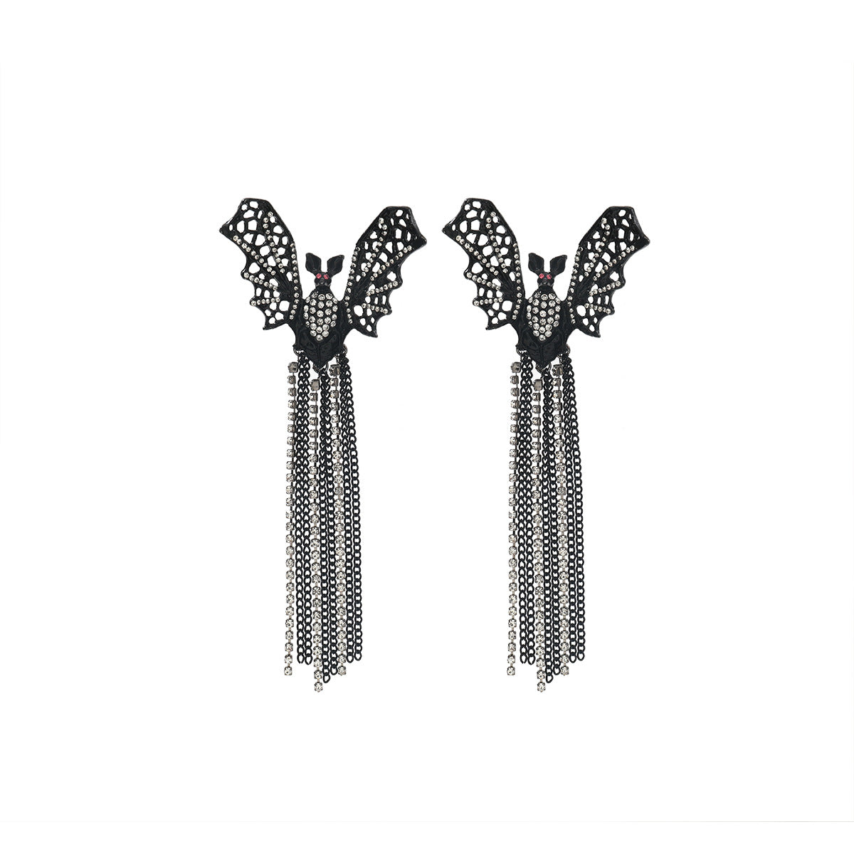 Women's Bat Flower Skull Full Diamond Brooch Jewelry Set