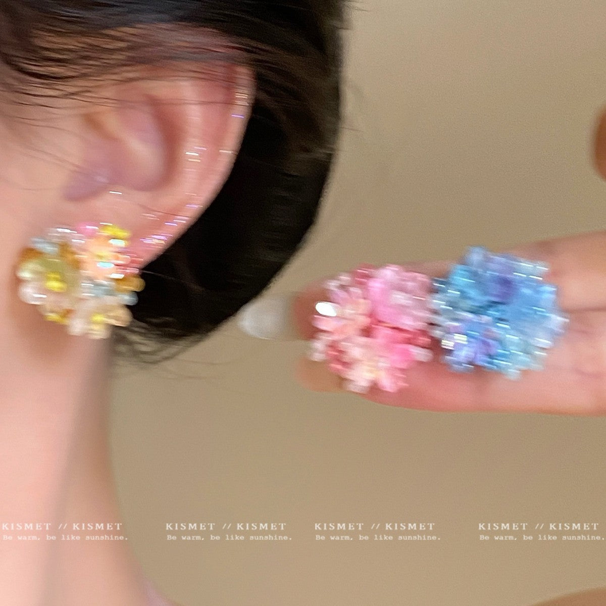 Spring Dopamine Beaded Flower Female Gradient Rings