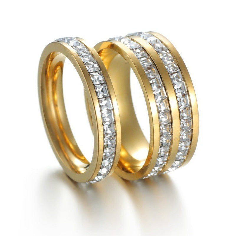Square Diamond Zircon Titanium Steel Starry Rose Gold Popular Rings