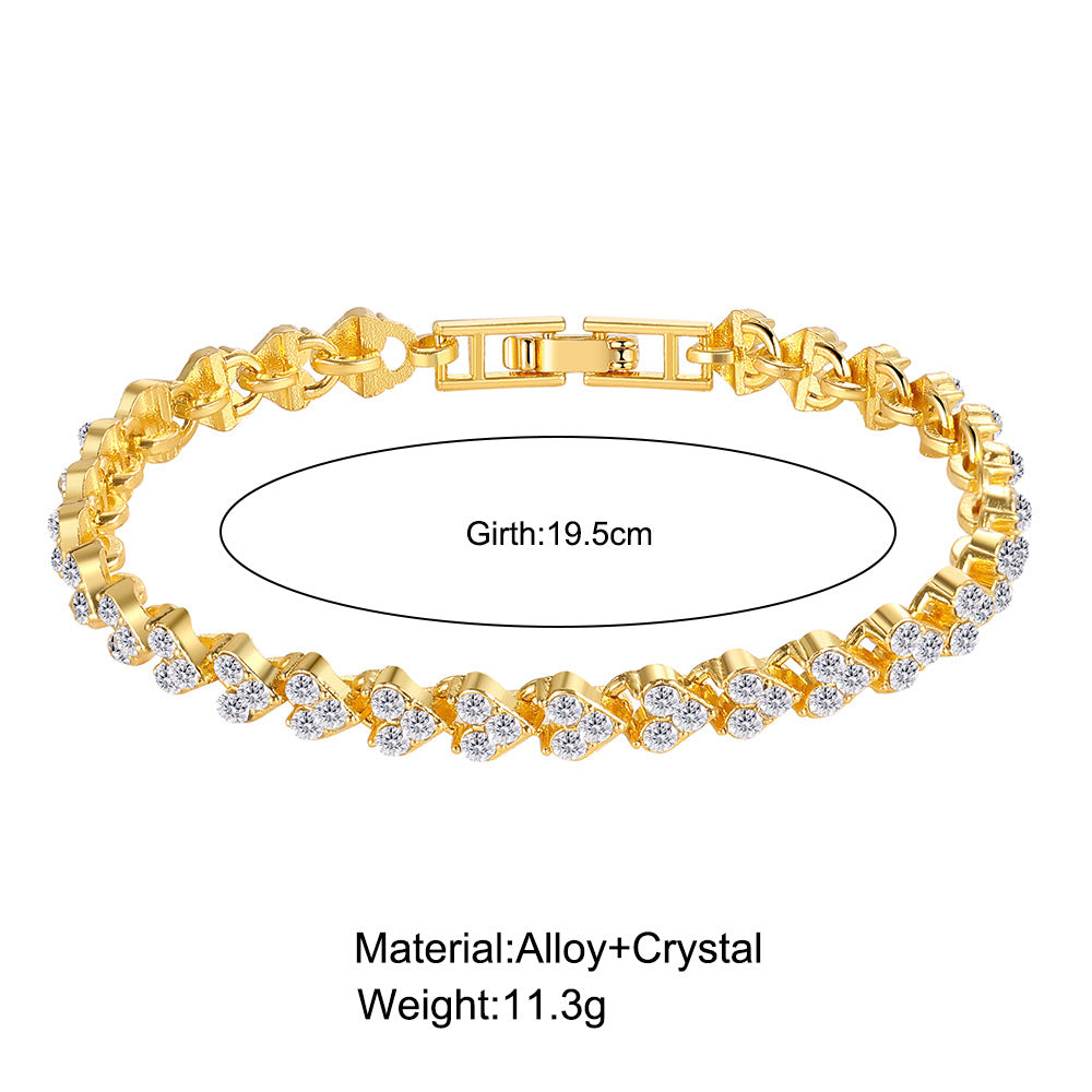 Full Diamond Heart-shaped Roman Niche Design Simple Bracelets