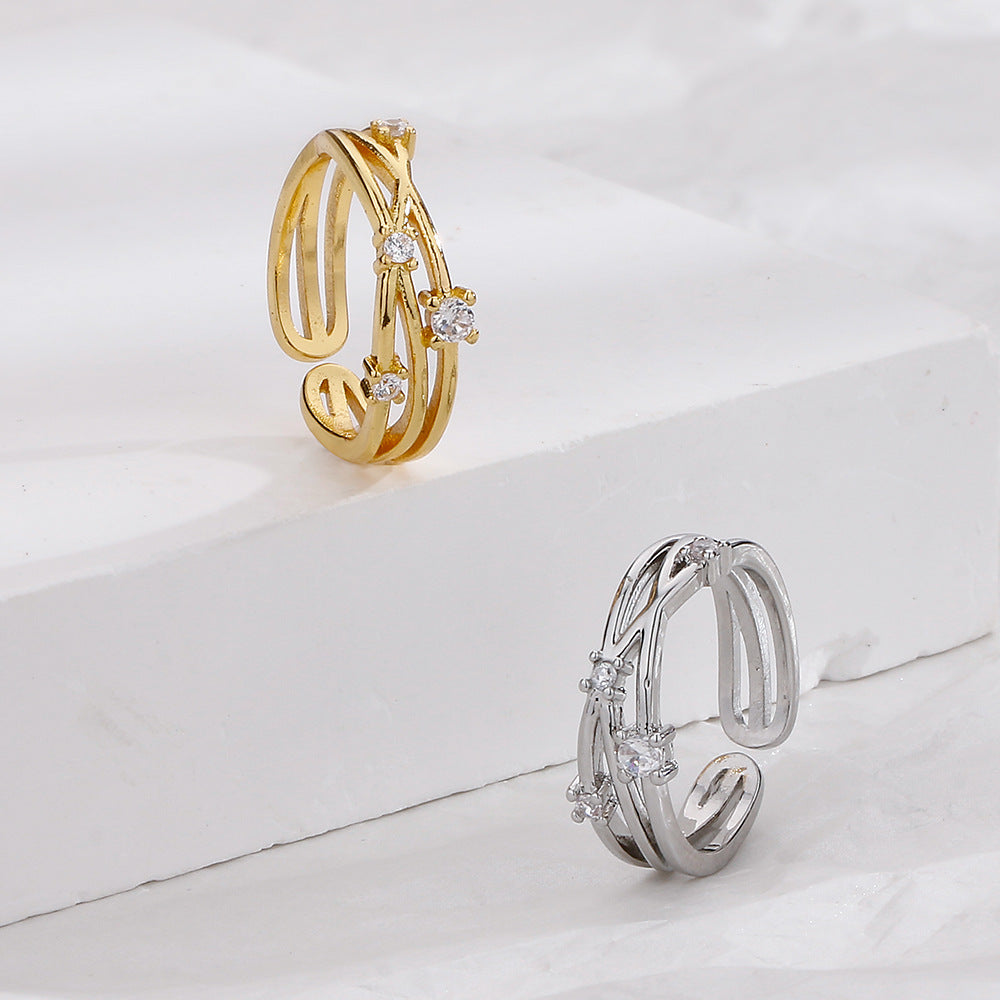 Rhinestone Opening Korean Girly Irregular Wave Rings