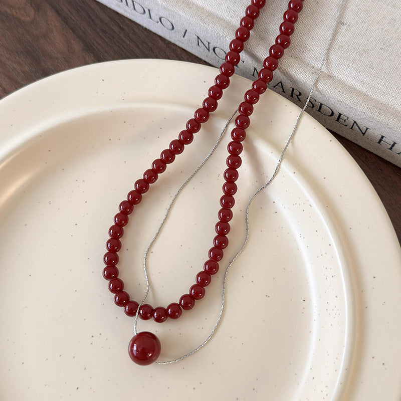 Women's Red Beaded For Snake Bones Chain Necklaces