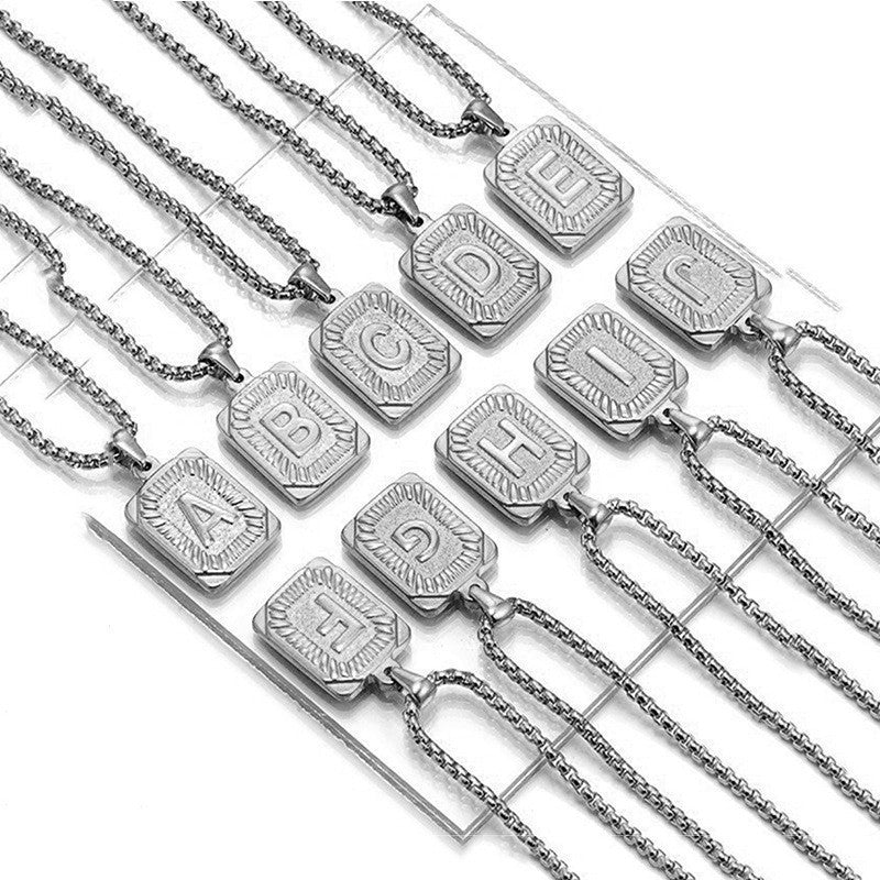 Men's Square Stainless Steel Letter Titanium Capital Necklace