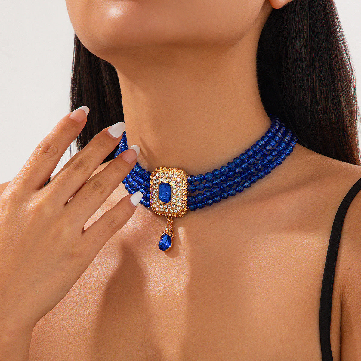 Style Crystal String Beads Vintage Square Necklaces