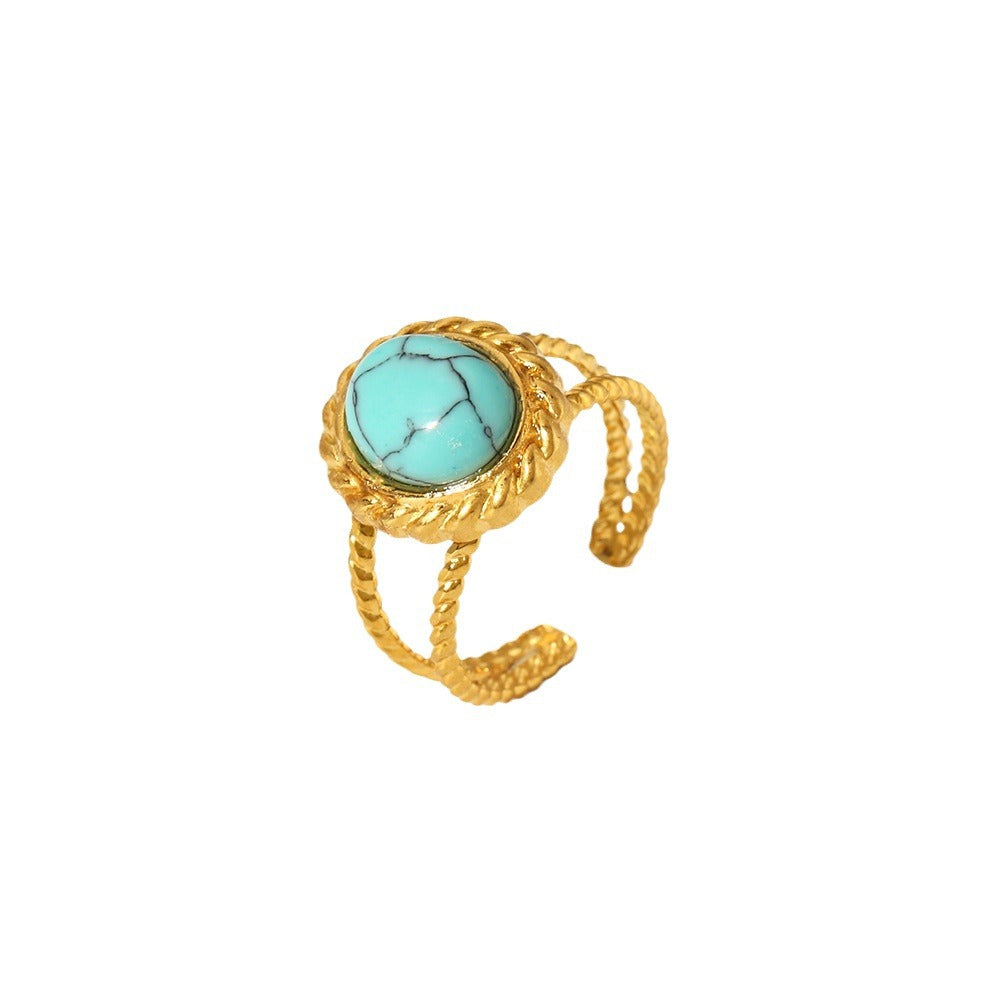 Titanium Steel Inlaid Turquoise Gold Stainless Rings