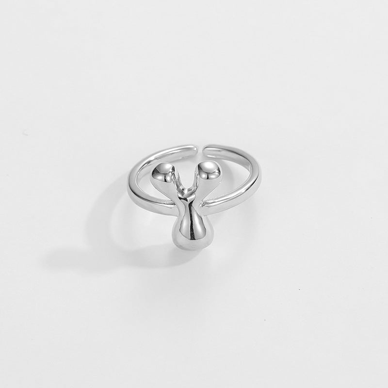 Hop Letters Glossy Sier Open Adjustable Rings